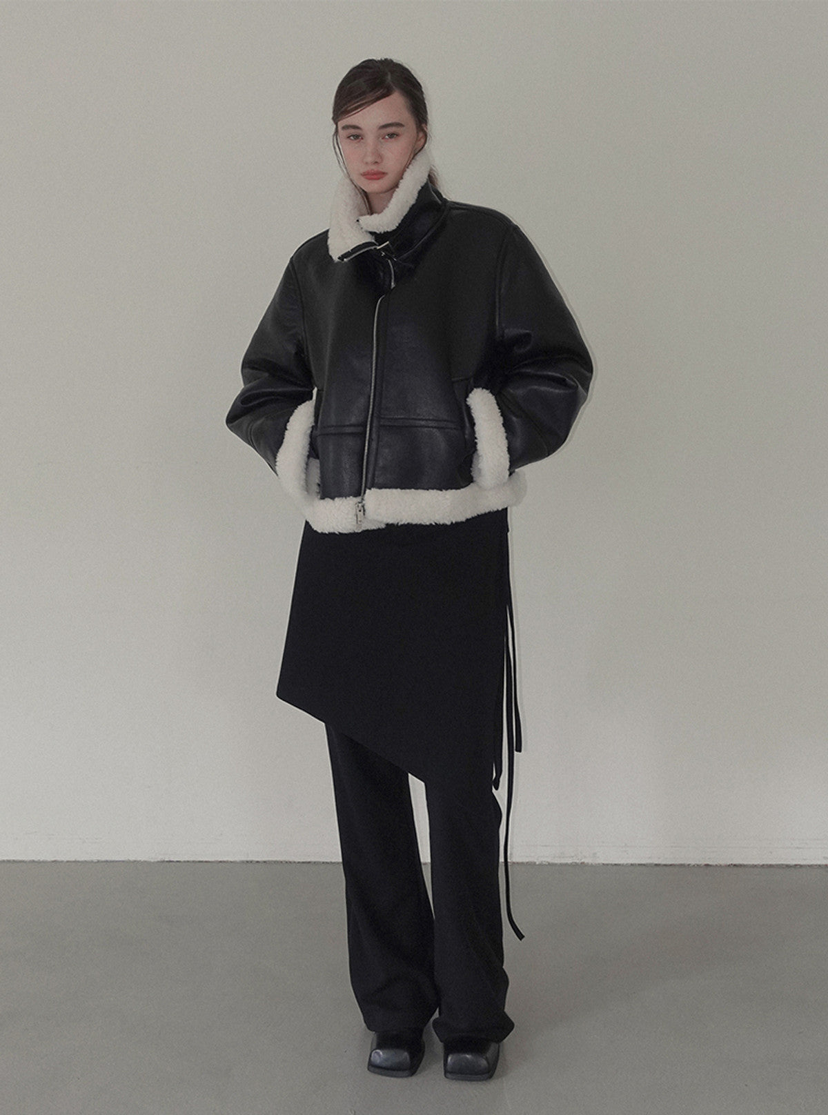 Zelto basic high-neck faux leather shearling jacket | View 3