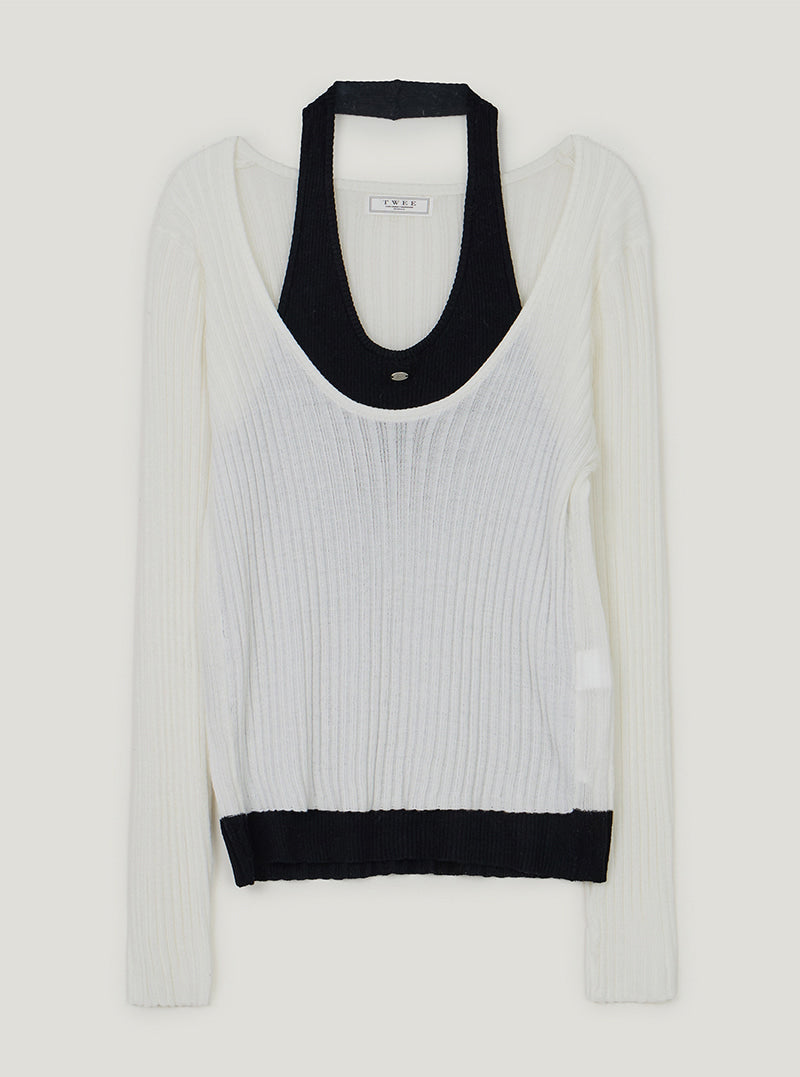 TWEE Besit halter layered long sleeve knit | Ivory product-only view