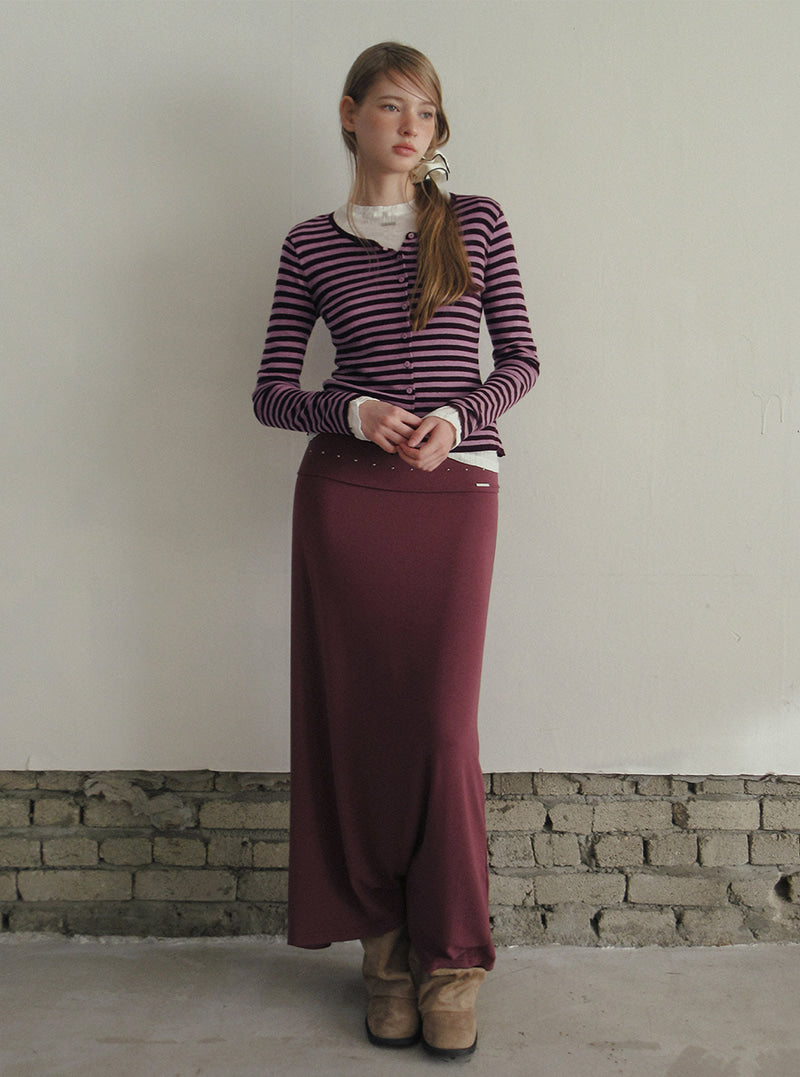 TWEE Pera stripe knit long sleeve cardigan | Product styling view 4