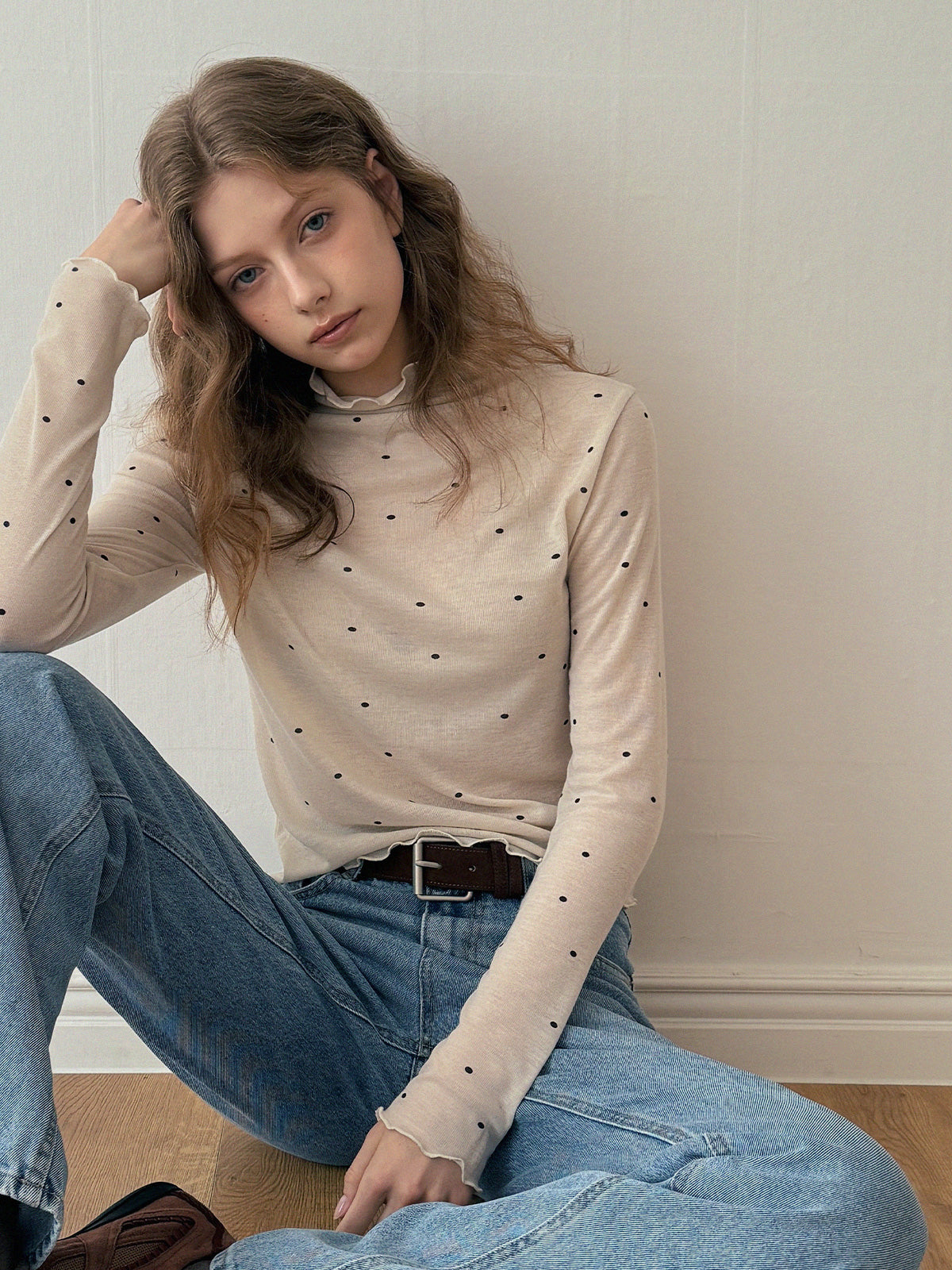 Bendi Dot Turtleneck Long-Sleeve T-Shirt