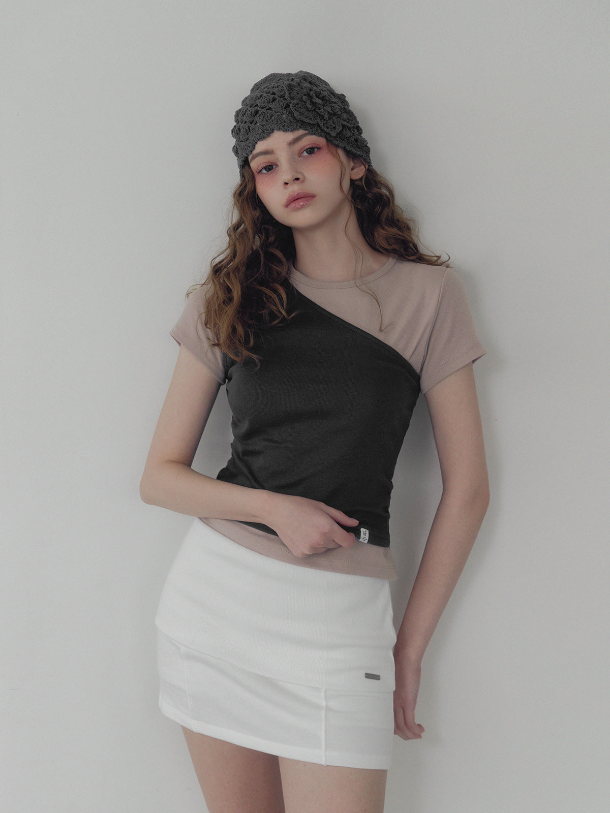 Cellon shirring one-shoulder sleeveless