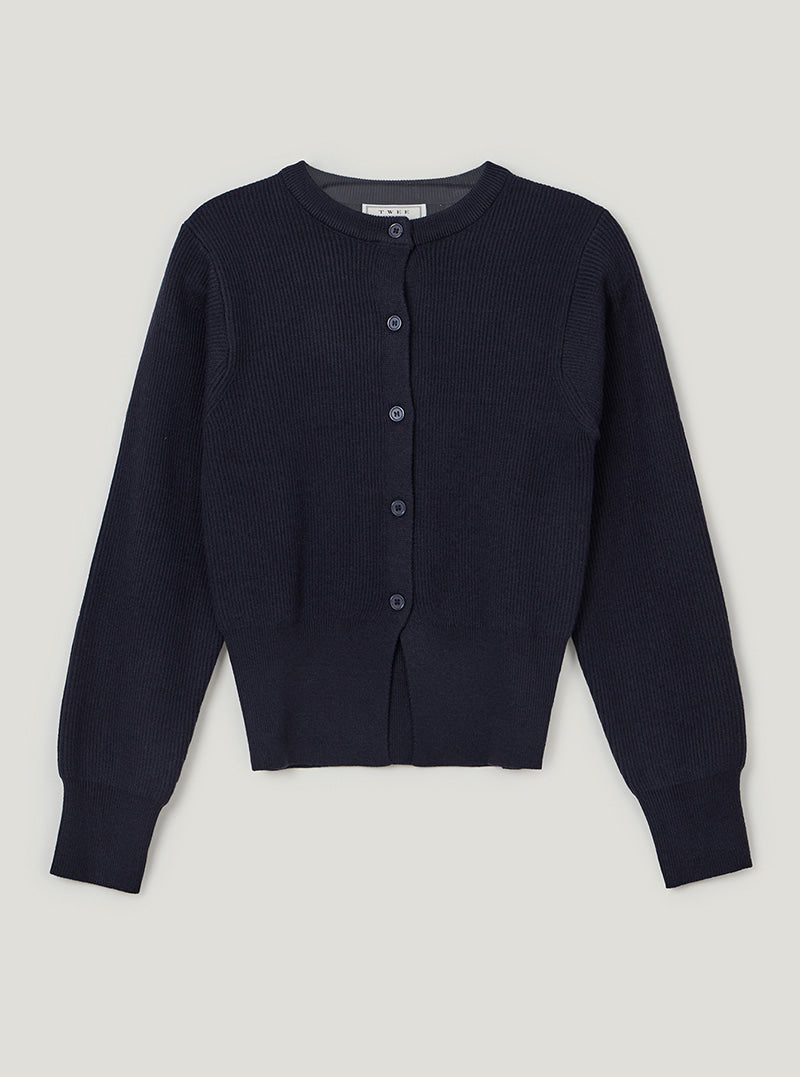 TWEE Coers round/V-neck long sleeve knit cardigan | Navy/Round Neck product-only view