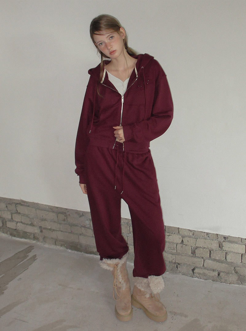 TWEE Revet stud hood zip-up | Product styling view 4