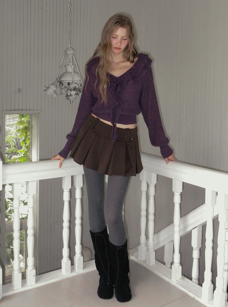 TWEE Torez ruffle V-neck long sleeve knit | Product styling view 5