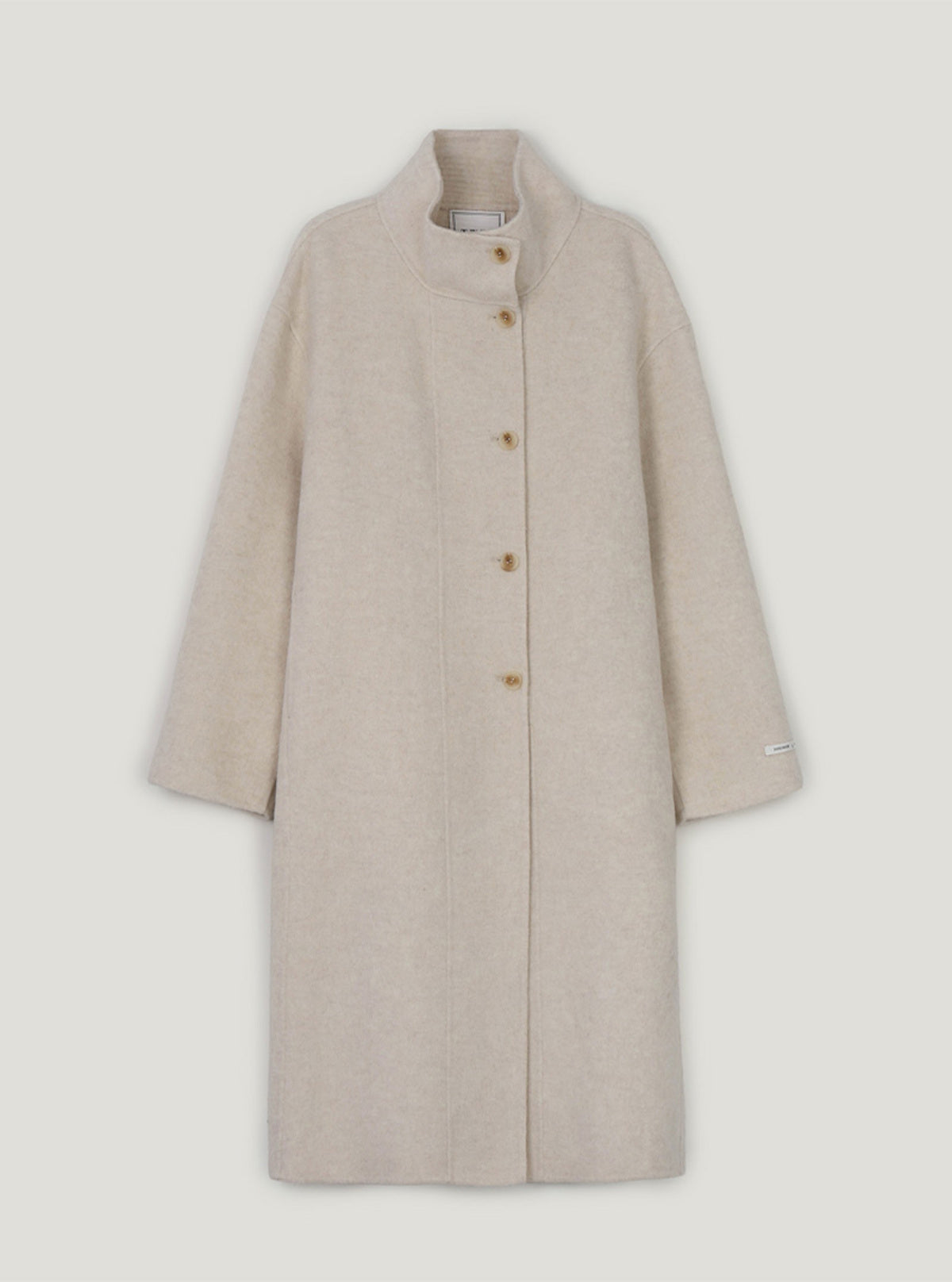 Obez asymmetric button handmade long coat (strap set) | Cream cutout