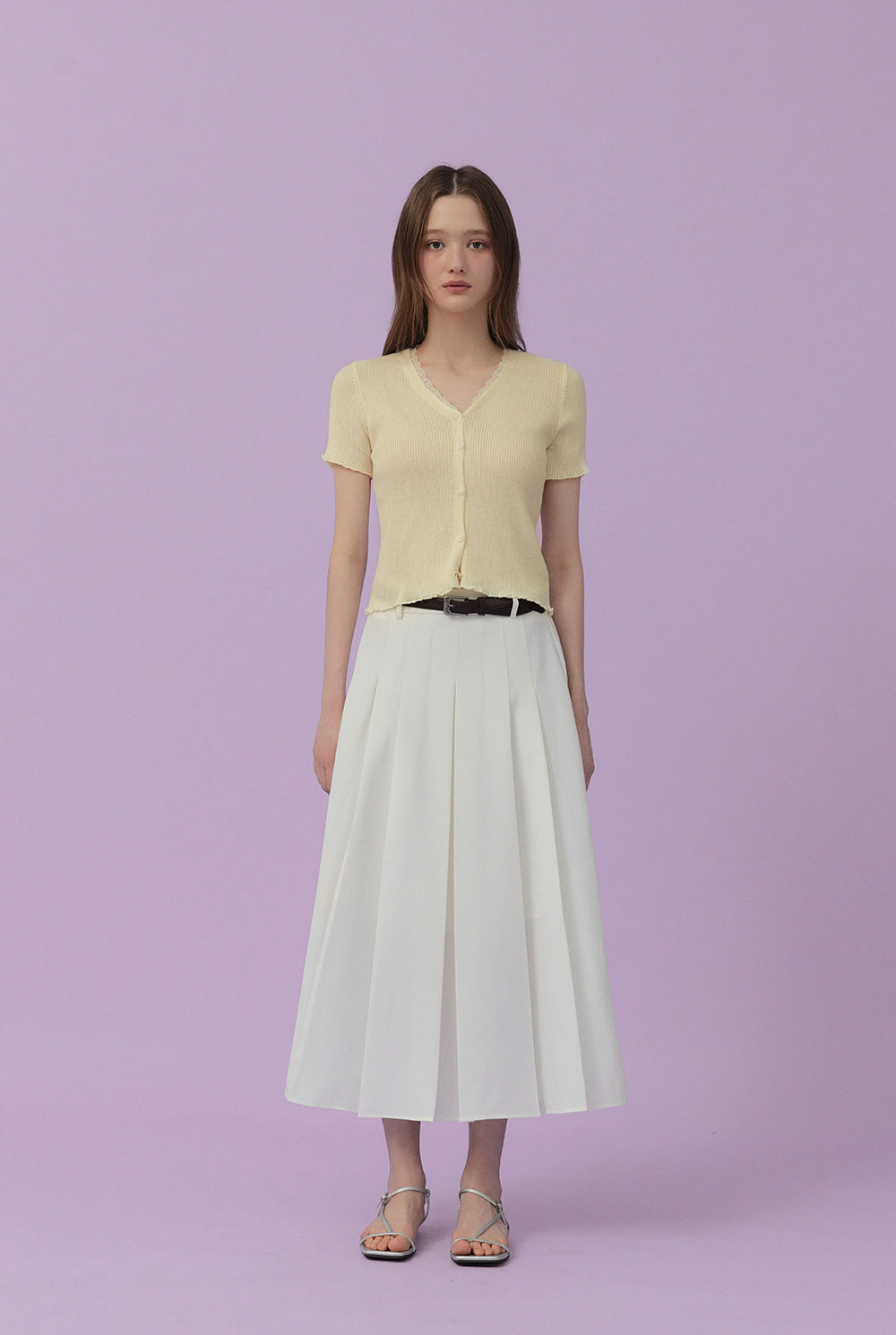 Olleu Lace Layered Short-Sleeve Knit