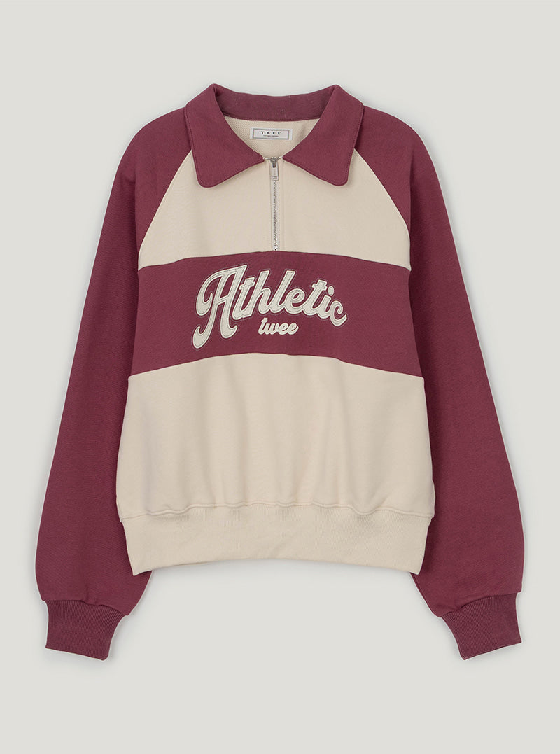 Tad contrast lettering half zip-up sweatshirt | Wine cutout