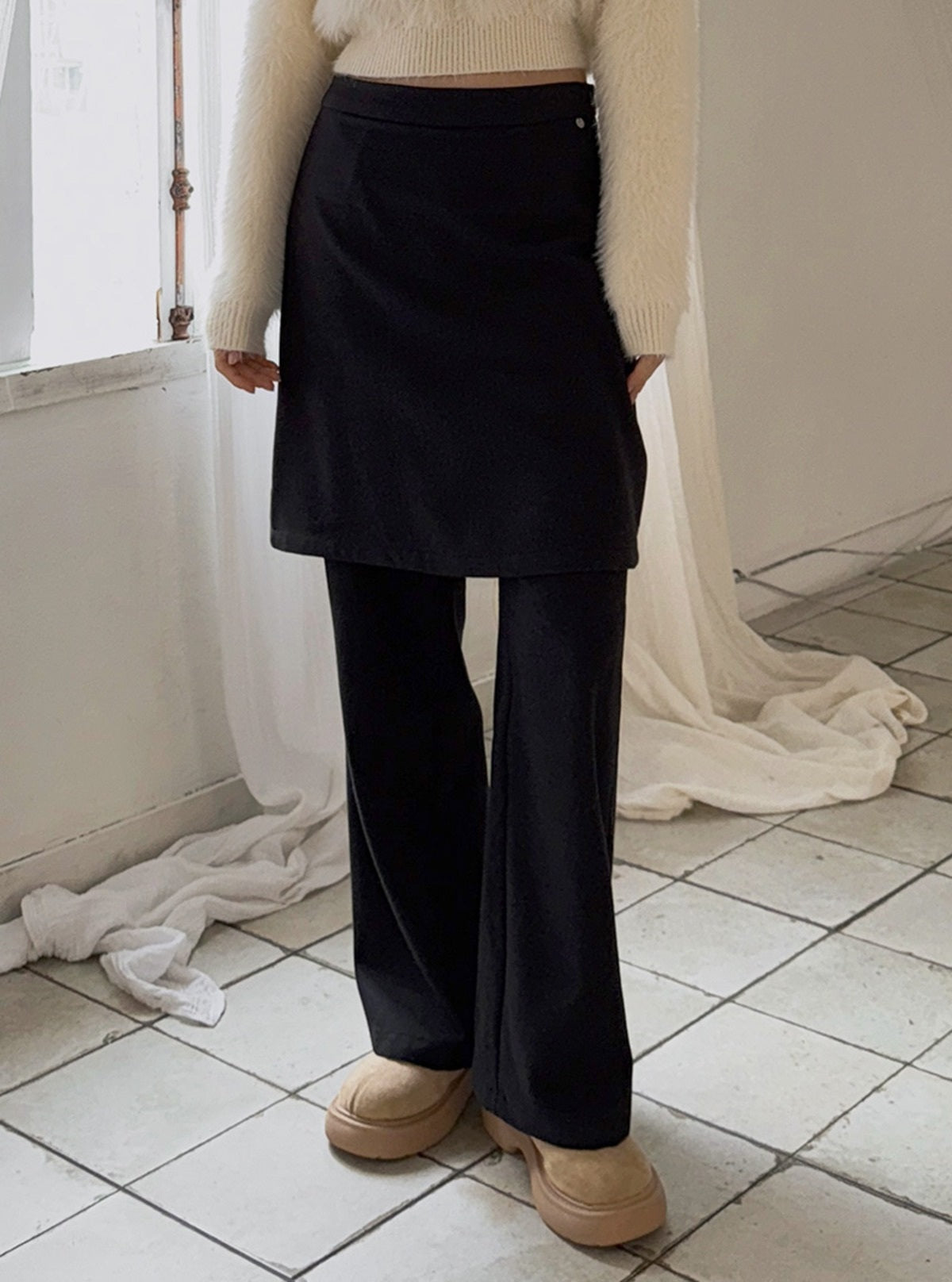 Deril Layered Skirt Wide Long Pants