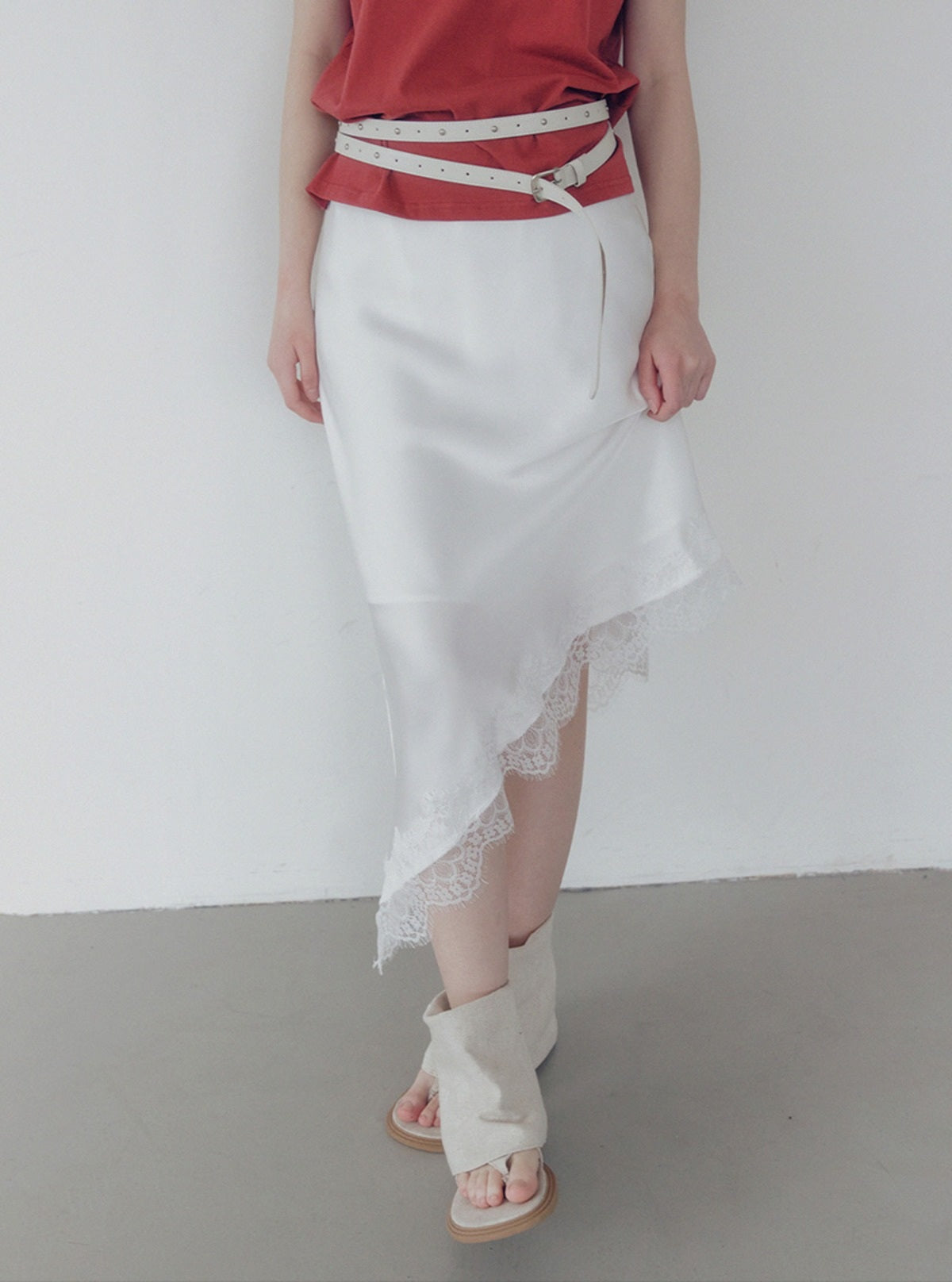 Devin Satin Lace-Trim Banding Skirt
